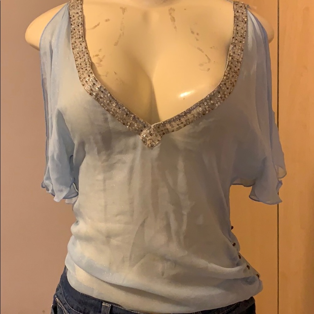 Blue silk shirt